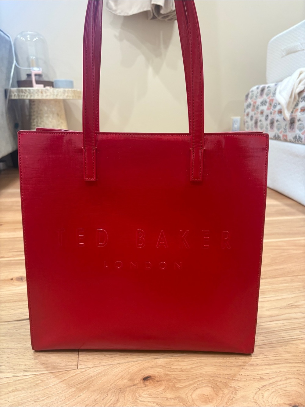 Ted Baker Red Patent Tote with Embossed Logo